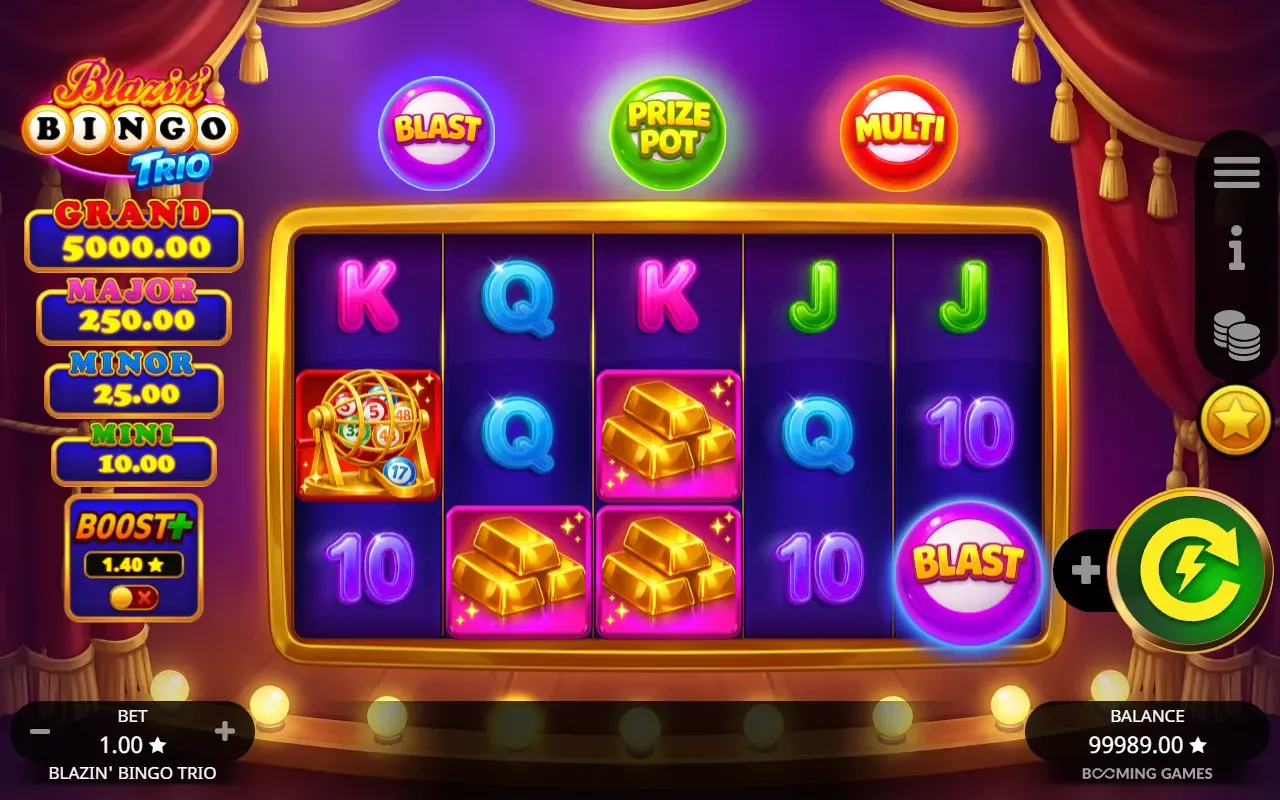 Giro base de Blazin' Bingo Trio con un scatter Blast