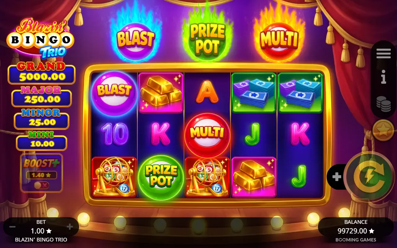 Trio de Blazin' Bingo Trio con las tres esferas en llamas
