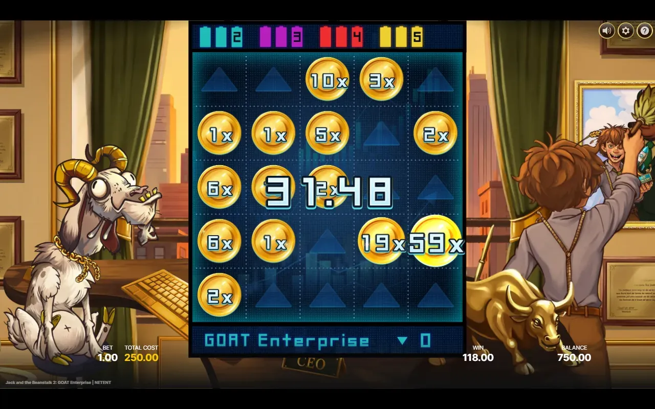 Tablero del super bonus con moneda 59x y cobro al centro