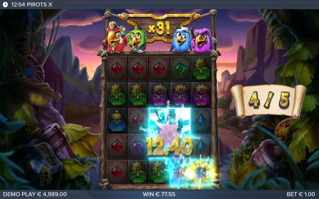 Pirots X cascada en el Bonus con multiplicador x31